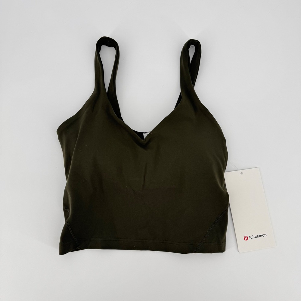 Lululemon Align‎ Tank Top Dark Olive Green Nulu Cropped Yoga Bra Top Size 2 NEW